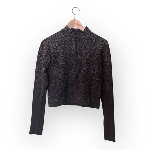 Lululemon Rest Less Cropped 1/2 Zip Herringbone Fade Black / White - Picture 2 of 5